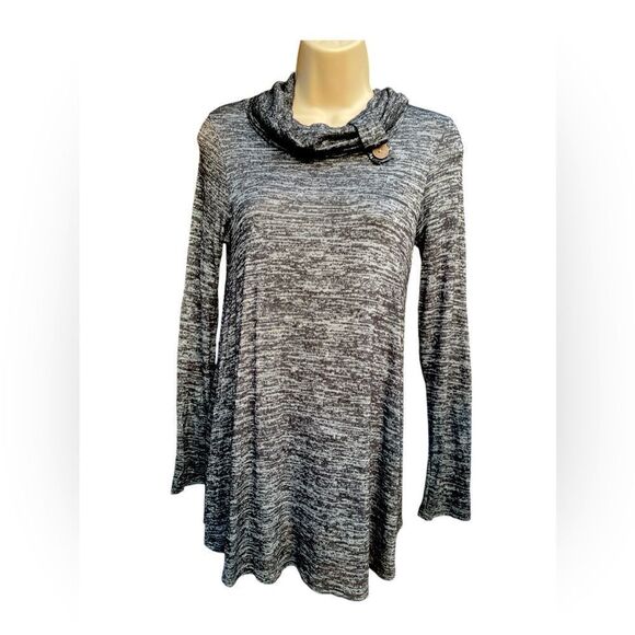 Twenty second Charcoal Grey Heathered Sequin Elbow Patch turtleneck sweater - Picture 1 of 4
